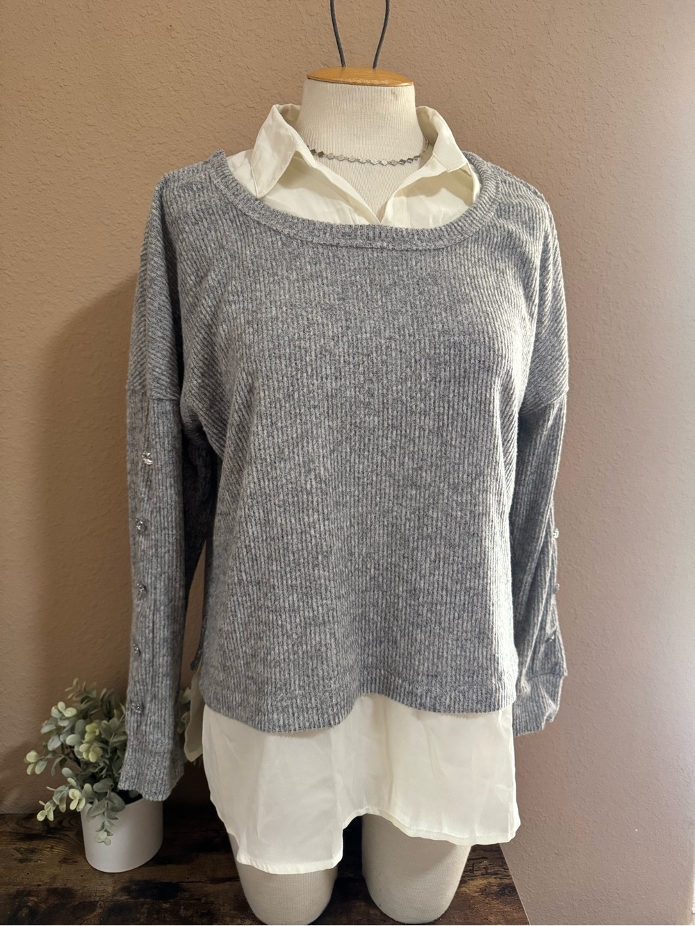 French Laundry Heather Gray Ribbed Crewneck Sweater